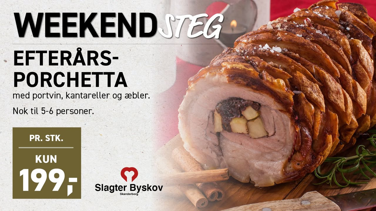 Slagter Byskov sælger efterårsporchetta til 199 kr. som weekendens steg