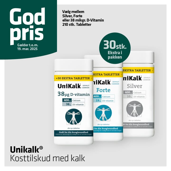 Unikalk fra Vejlby Apotek: Styrk knoglesundheden med kalk og D-vitamin tilbud