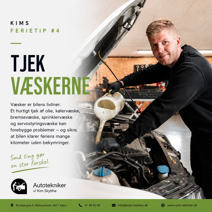 Autotekniker Kim Skytthe deler ferietip om at tjekke bilens væsker