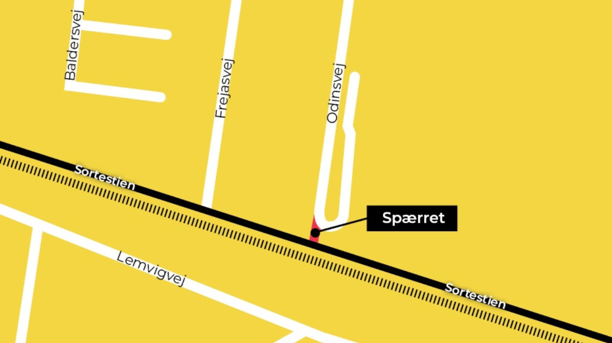 Sortestien spærret ved Odinsvej resten af året