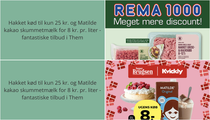 Hakket kød til kun 25 kr. og Matilde kakao skummetmælk for 8 kr. pr. liter - fantastiske tilbud i Them