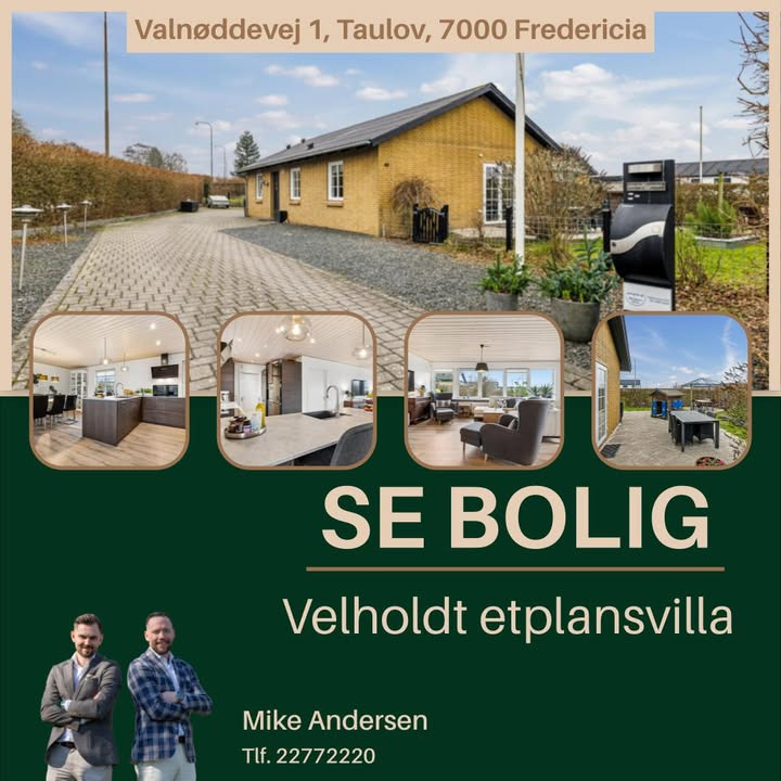 Ejendomsmægler Mike Andersen præsenterer velholdt etplansvilla i Taulov til 1.795.000 kr.