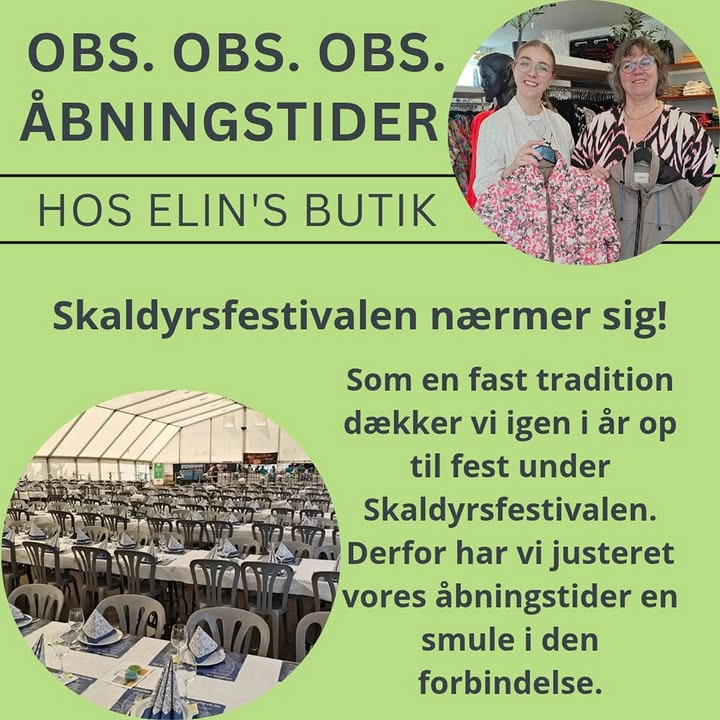 Elins Butik annoncerer ændrede åbningstider i forbindelse med Skaldyrsfestivalen