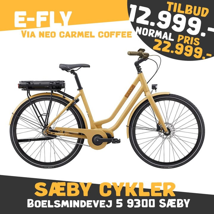 Sæby cykler tilbyder stor rabat på moderne elcykel model E-Fly VIA Neo 