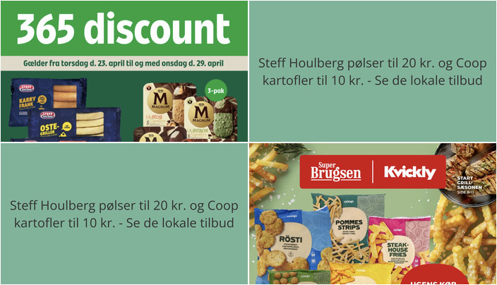 Steff Houlberg pølser til 20 kr. og Coop kartofler til 10 kr. - Se de lokale tilbud