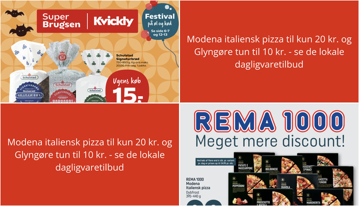 Modena italiensk pizza til kun 20 kr. og Glyngøre tun til 10 kr. - se de lokale dagligvaretilbud