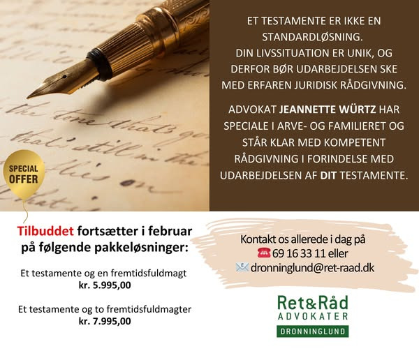 Ret og Råd Dronninglund tilbyder forlængelse af tilbud på juridiske pakkeløsninger i februar