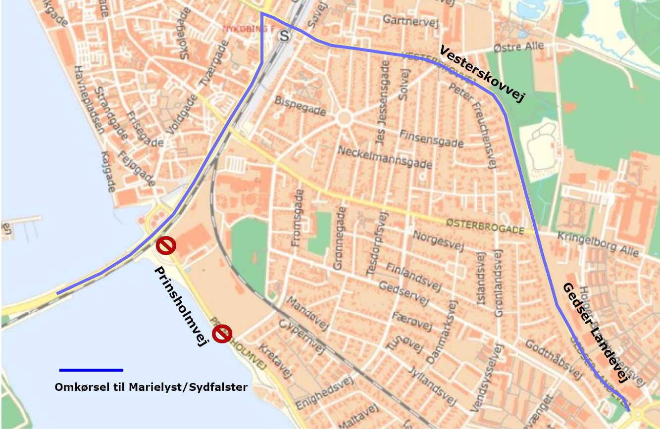 Prinsholmvej i Nykøbing lukkes i flere måneder på grund af Banedanmarks arbejde