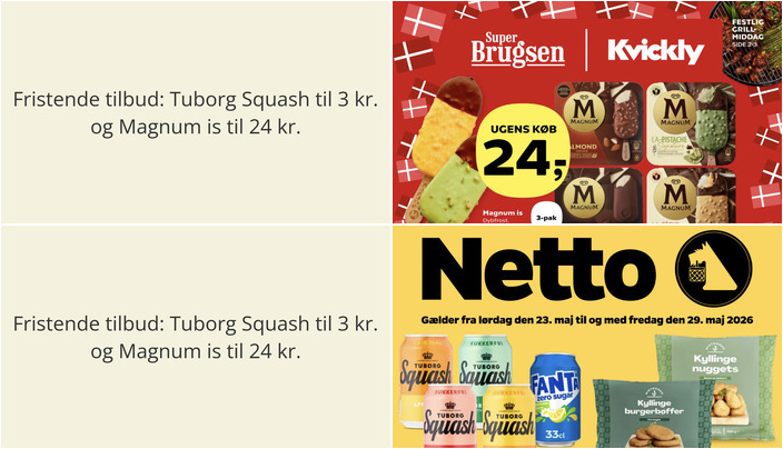 Fristende tilbud: Tuborg Squash til 3 kr. og Magnum is til 24 kr.