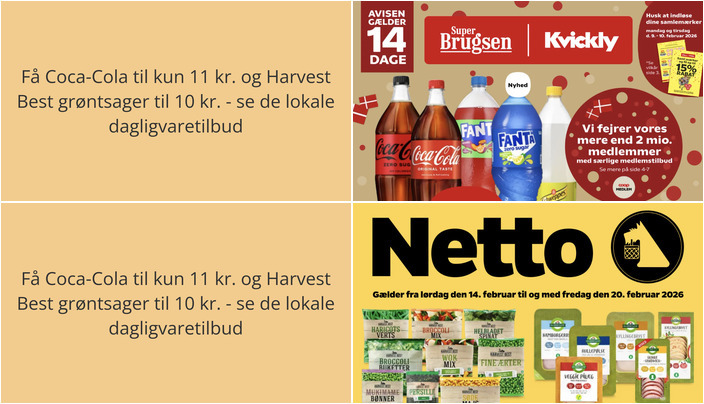 Få Coca-Cola til kun 11 kr. og Harvest Best grøntsager til 10 kr. - se de lokale dagligvaretilbud