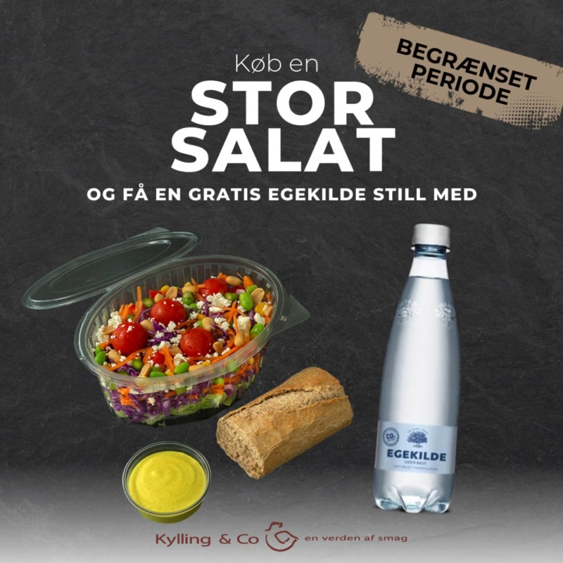 Kylling & Co Holstebro tilbyder gratis vand ved køb af stor salat i januar