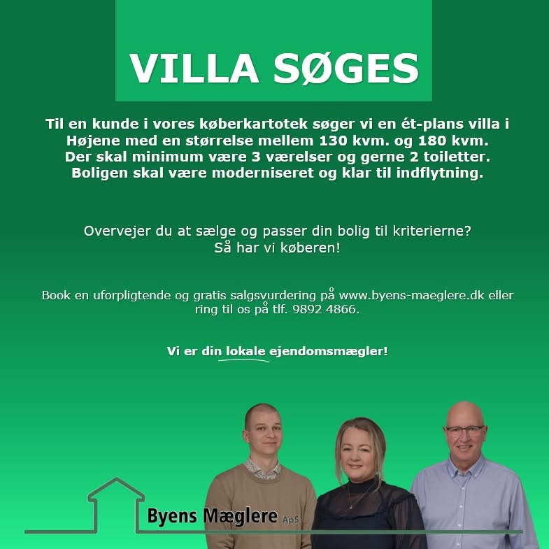 Byens Mæglere ApS i Hjørring efterlyser villa til ungt par