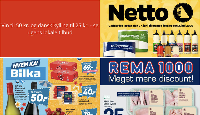 Vin til 50 kr. og dansk kylling til 25 kr. - se ugens lokale tilbud