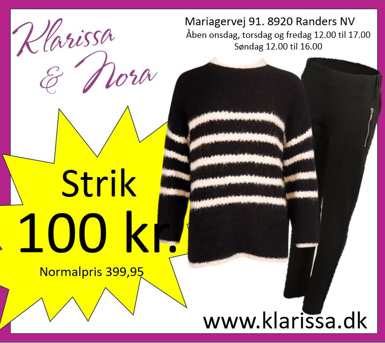 Klarissa & Nora tilbyder striktrøje fra Ofelia til kun 100 kr.