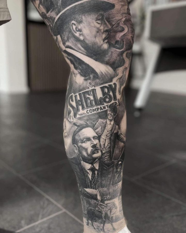 Hos Din Tatovør skaber imponerende Peaky Blinders-inspireret bentatovering