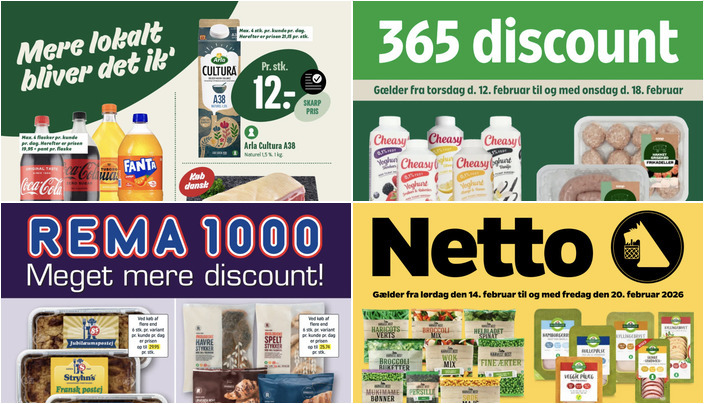 Coop365 frister med Cheasy yoghurt til 10 kr., mens Min Købmand tilbyder Coca-Cola til samme pris