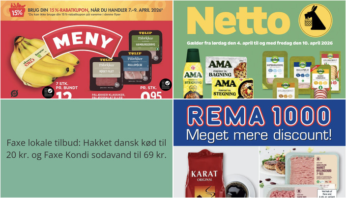 Faxe lokale tilbud: Hakket dansk kød til 20 kr. og Faxe Kondi sodavand til 69 kr.