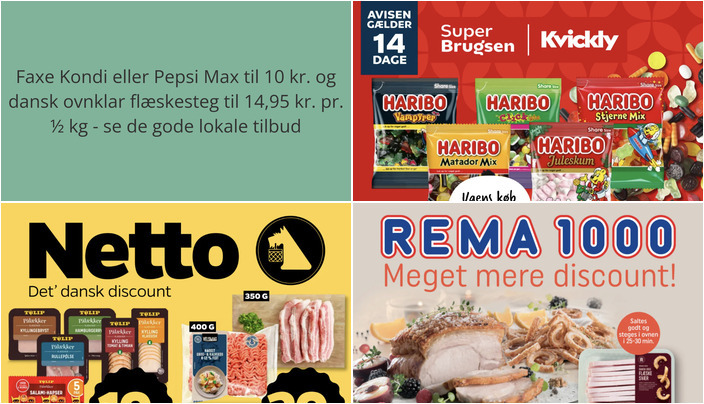 Faxe Kondi eller Pepsi Max til 10 kr. og dansk ovnklar flæskesteg til 14,95 kr. pr. ½ kg - se de gode lokale tilbud