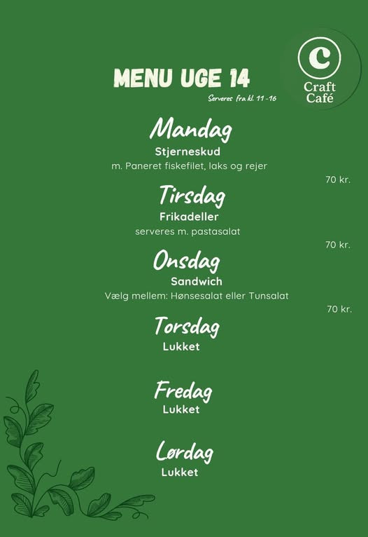 Craft Café Horsens præsenterer påskemenu og informerer om påskelukning