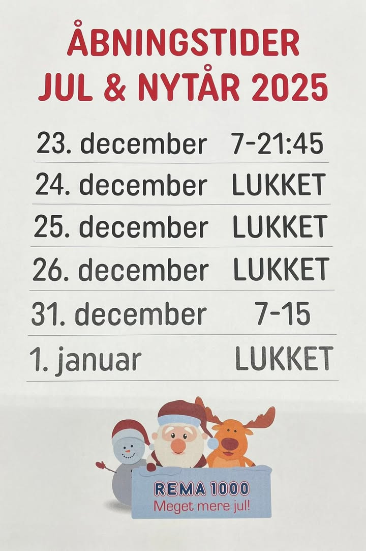Rema 1000 Nykøbing Mors: Åbningstider for jul og nytår samt tilbud på bland-selv slik