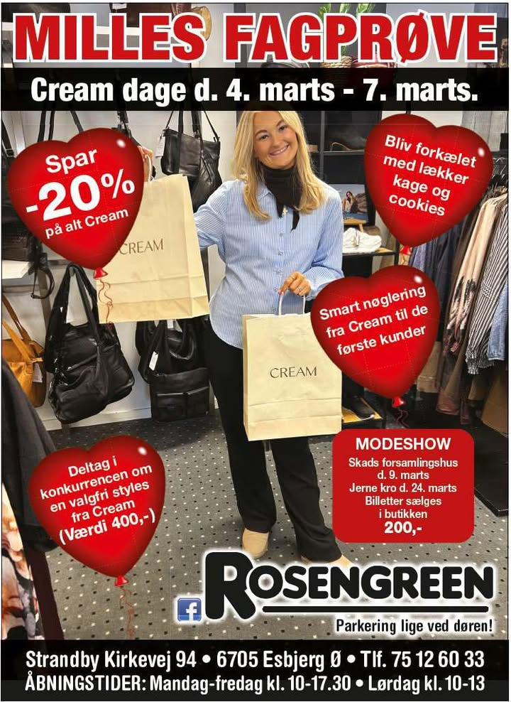 Rosengreen inviterer til Cream-dage og støtter Mille i hendes fagprøve