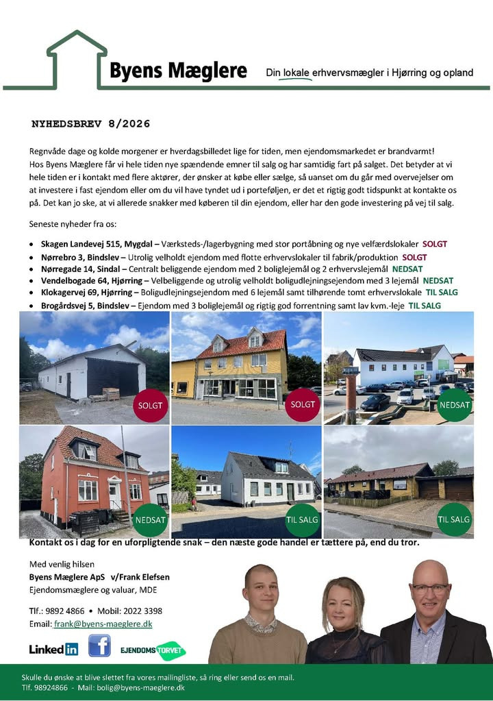 Byens Mæglere ApS, Hjørring hjælper med ejendomshandel på erhvervsejendomsmarkedet
