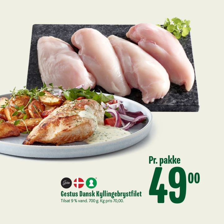 Stegt kylling med friske salater og stegte kartofler hos Min Købmand, Nim