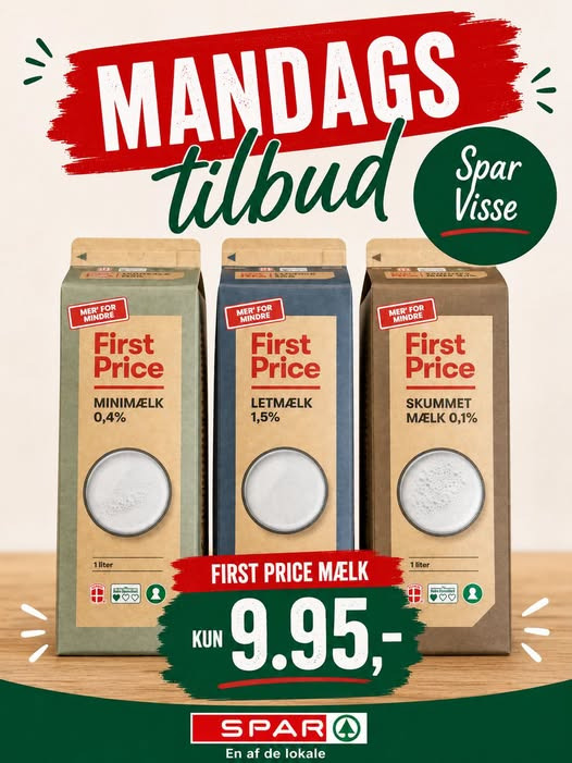 SPAR Visse har billig mælk til 9.95 kr. hver mandag