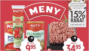 Mutti tomater til kun 9,95 kr. og Pepsi eller Faxe Kondi til samme pris hos Meny