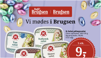 K-Salat pålægssalat til 9 kr. og Kohberg Velsmag brød til 12 kr. hos DagliBrugsen