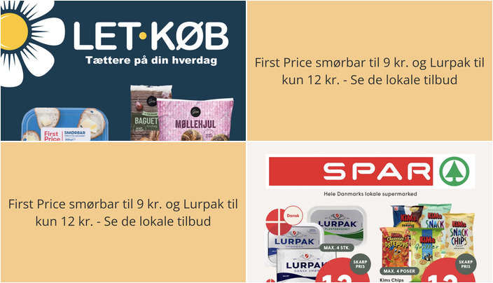 First Price smørbar til 9 kr. og Lurpak til kun 12 kr. - Se de lokale tilbud