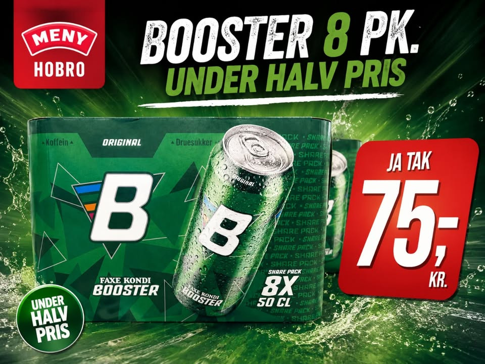 MENY Hobro tilbyder kasse med Faxekondi Booster til 75 kr.