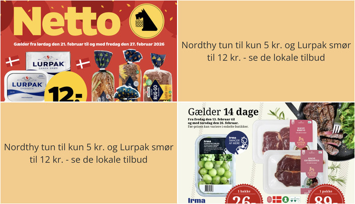 Nordthy tun til kun 5 kr. og Lurpak smør til 12 kr. - se de lokale tilbud