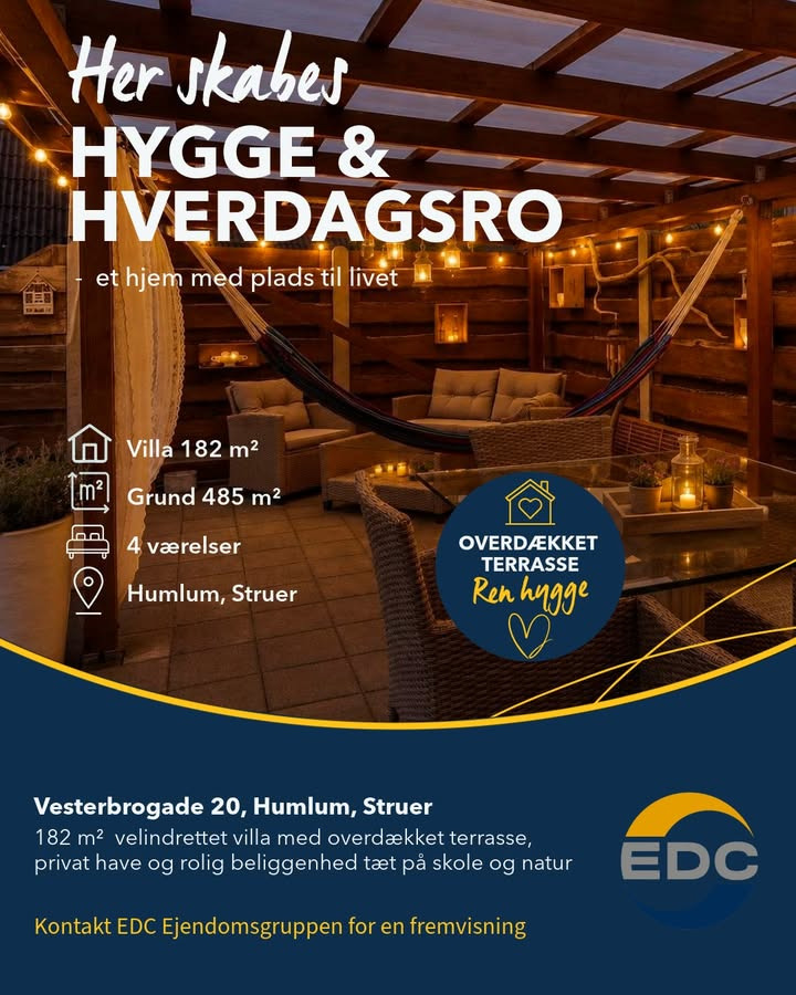 EDC Ejen­doms­grup­pen  Struer  præsenterer velindrettet villa på 182 m² i Humlum
