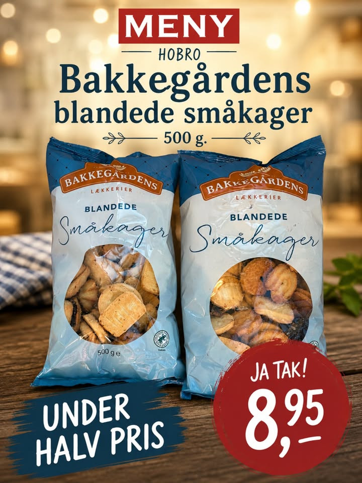 MENY Hobro tilbyder Bakkegårdens blandede småkager til under halv pris