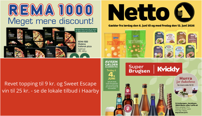Revet topping til 9 kr. og Sweet Escape vin til 25 kr. - se de lokale tilbud i Haarby
