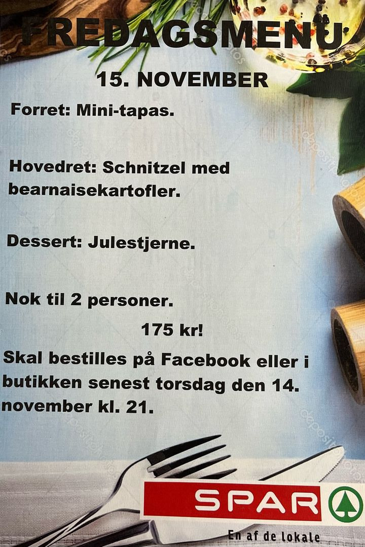 Fredagsmenu til to personer for 175 kr hos Spar Fårup