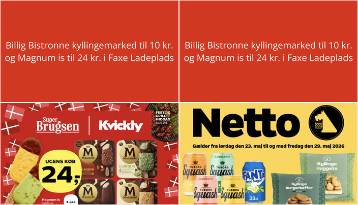 Billig Bistronne kyllingemarked til 10 kr. og Magnum is til 24 kr. i Faxe Ladeplads