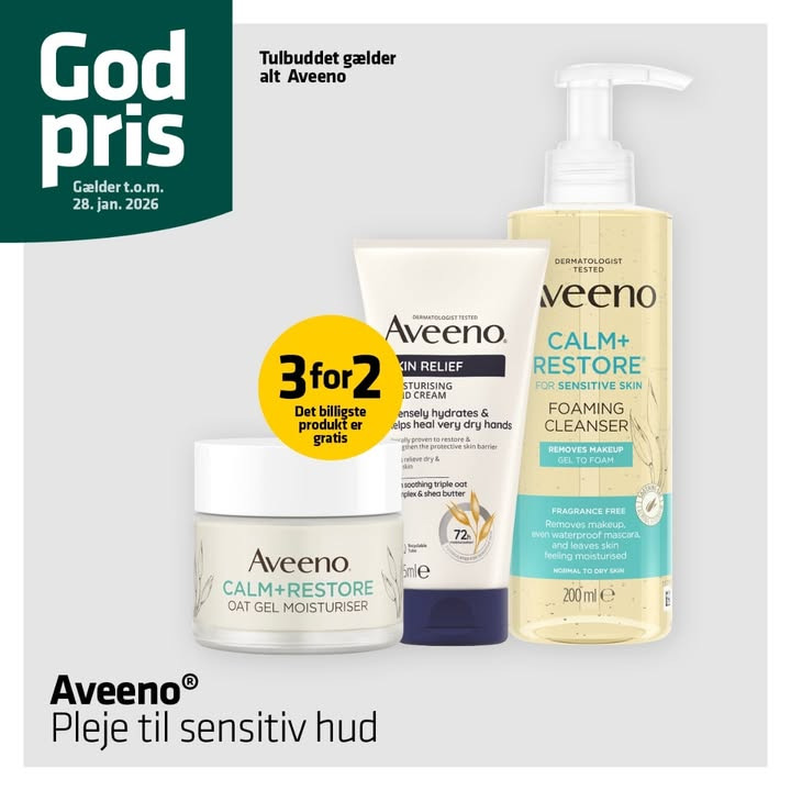 Herning Løve Apotek tilbyder 3for2 på alle Aveeno produkter til sensitiv hud