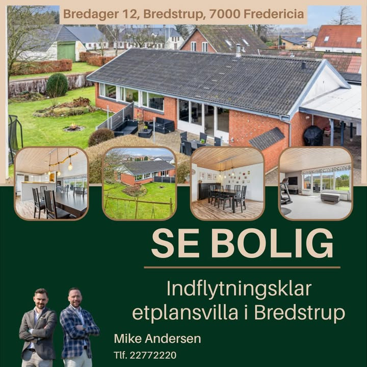 Indflytningsklar etplansvilla i Bredstrup med fire værelser til salg hos Ejendomsmægler Mike Andersen