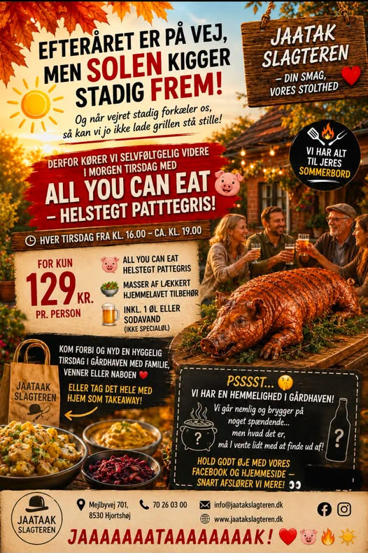Jaataak Slagteren fortsætter med all you can eat helstegt pattegris om tirsdagen