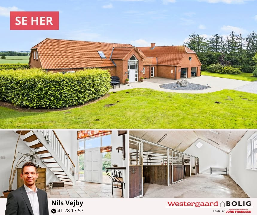 Westergaard Bolig fremhæver hesteejendom med ridebane og stor stald i naturskønne omgivelser