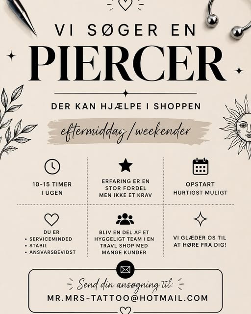 Mr. & Mrs. Tattoo søger en piercer til butikkerne i Herning og Viborg