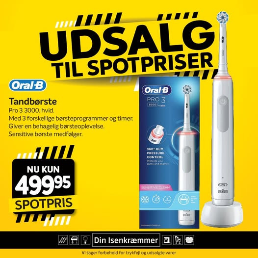 Fredericia Isenkram præsenterer: Oral-B Pro 3 3000 til spotpris 499,95 kr.