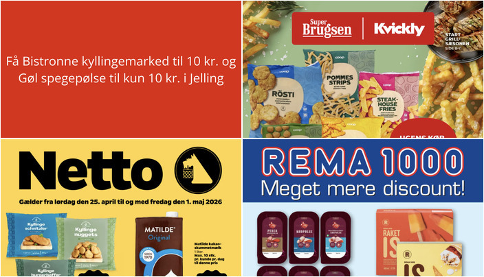 Få Bistronne kyllingemarked til 10 kr. og Gøl spegepølse til kun 10 kr. i Jelling