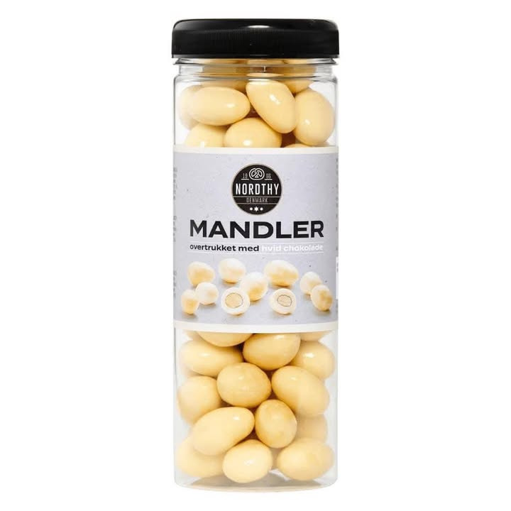 Mandler med hvid chokolade til halv pris hos Min Købmand Øster Bjerregrav