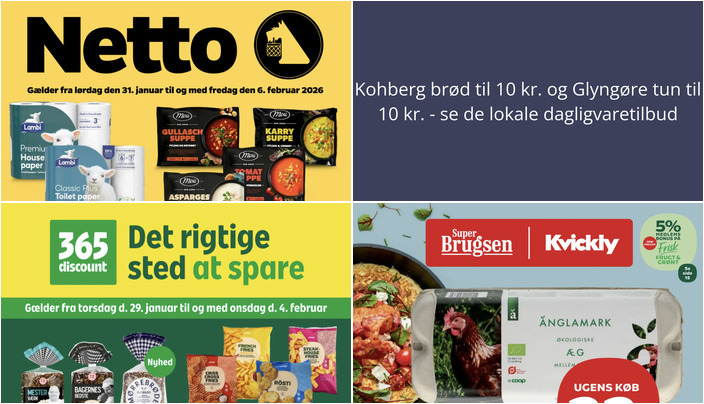 Kohberg brød til 10 kr. og Glyngøre tun til 10 kr. - se de lokale dagligvaretilbud