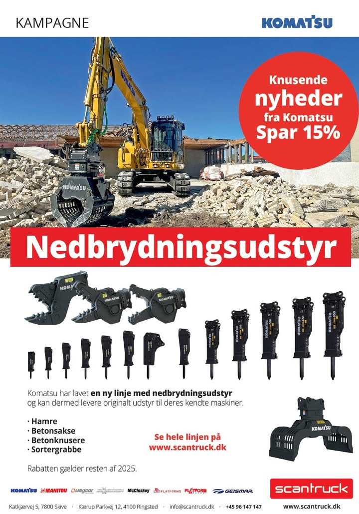 Scantruck A/S tilbyder 15% rabat på Komatsu nedbrydningsudstyr i 2025