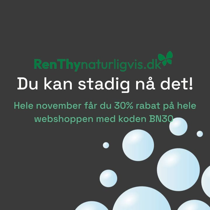 RenThyNaturligvis tilbyder 30% rabat på naturlige rengøringsprodukter i november