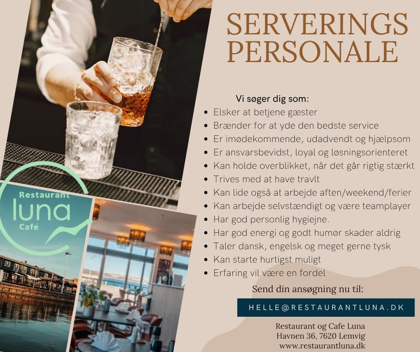 Restaurant Luna Lemvig søger medarbejdere til sommerjob